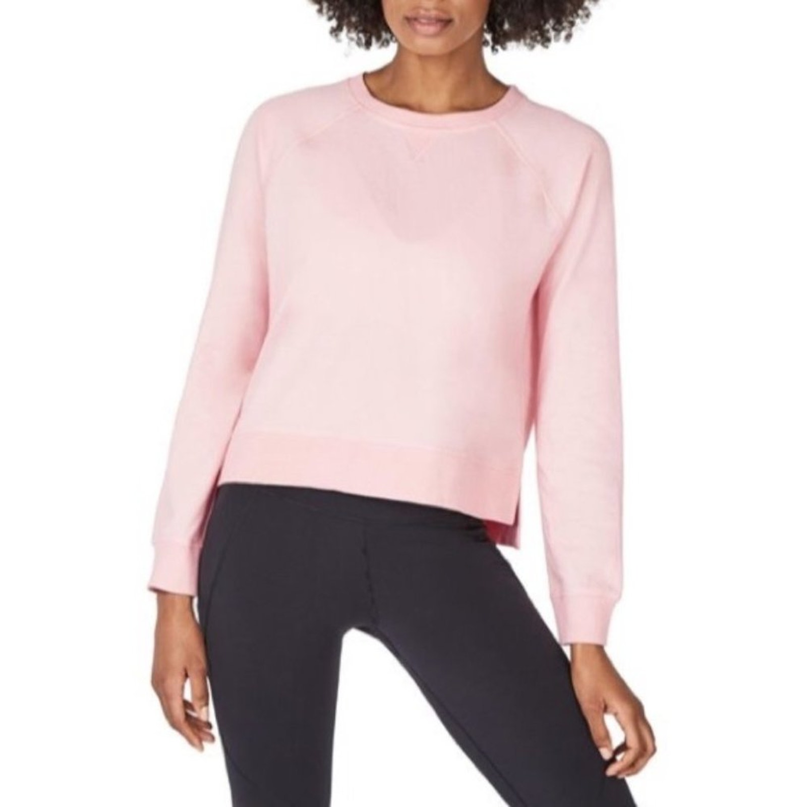 Sweaty Betty Chelsea Crop Sweatshirt Pink Crew Neck Long Sleeve Size Small